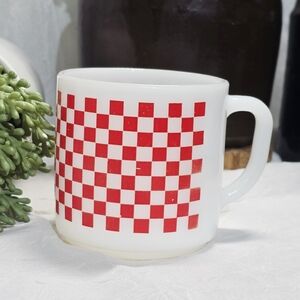 Milk Glass Red Checkered Mug 1483